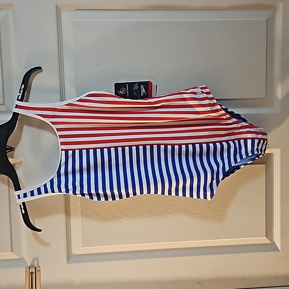 Speedo Other - Speedo Girls’ Stripe Blocked One Piece Swimsuit: BLUE/RED: NEW WITH TAGS: SZ 16